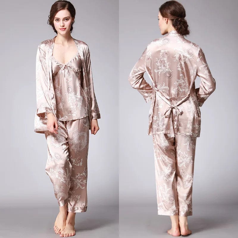 SPS - 3 Pcs Floral Silky Sleepwear