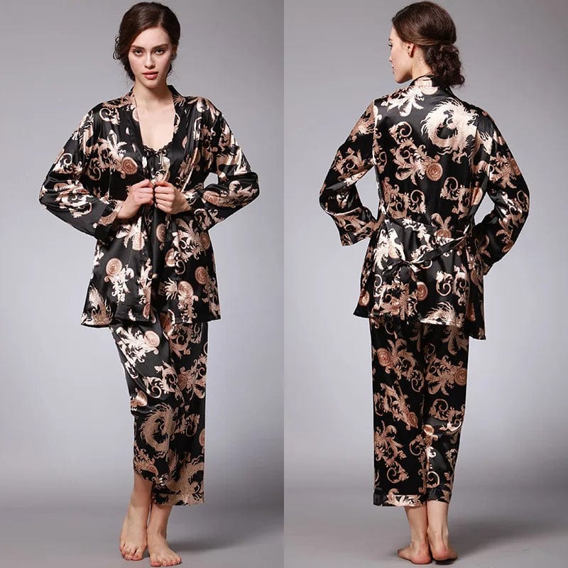 SPS - 3 Pcs Floral Silky Sleepwear