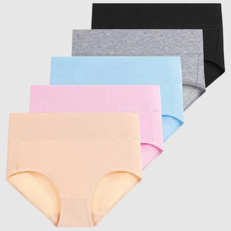 SPS - POKARLA Women's Seamless Cotton Panties Plus Size High Waist Panty Solid Color Full Coverage Ladies Briefs Set Girls Underwear