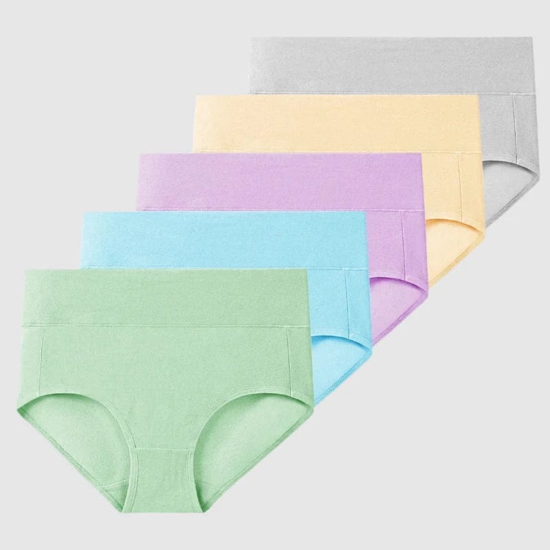 SPS - POKARLA Women's Seamless Cotton Panties Plus Size High Waist Panty Solid Color Full Coverage Ladies Briefs Set Girls Underwear