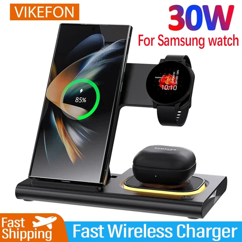 SPS - 30W 3 in 1 LED Foldable Wireless Charger Stand For Samsung S24 S23 S22 Watch 6 5 4 Active 1 2 Galaxy Buds Fast Charging Station