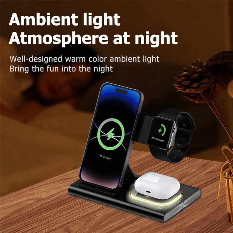 SPS - 30W 3 in 1 LED Foldable Wireless Charger Stand For Samsung S24 S23 S22 Watch 6 5 4 Active 1 2 Galaxy Buds Fast Charging Station