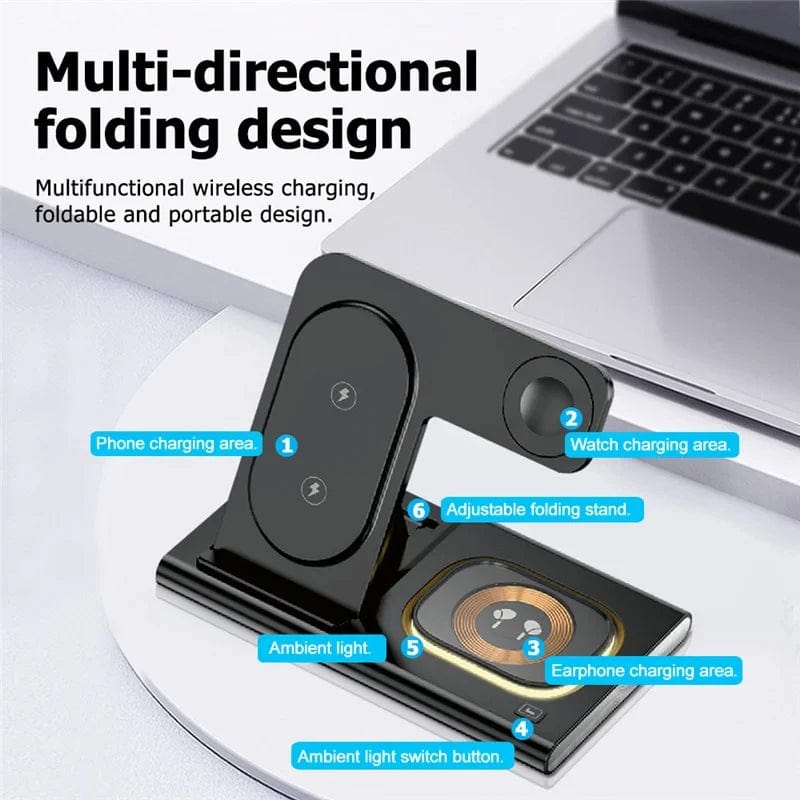 SPS - 30W 3 in 1 LED Foldable Wireless Charger Stand For Samsung S24 S23 S22 Watch 6 5 4 Active 1 2 Galaxy Buds Fast Charging Station