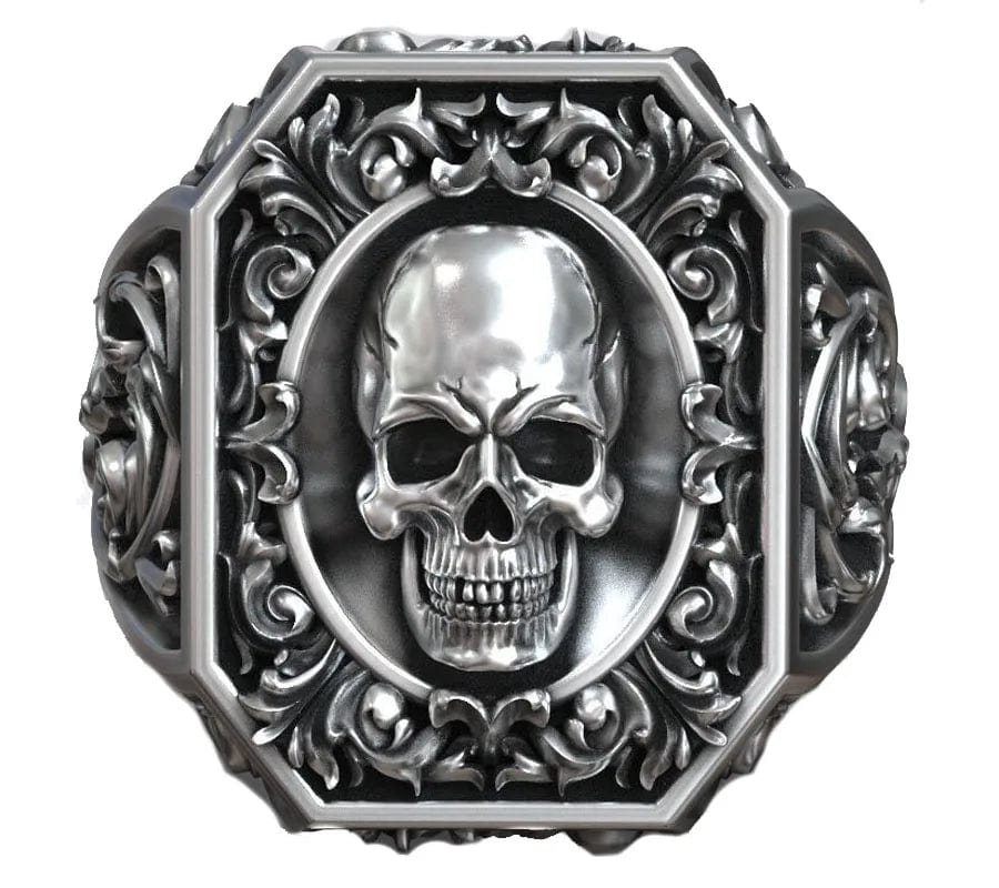 SPS - Rococo patterned silver men's ring.