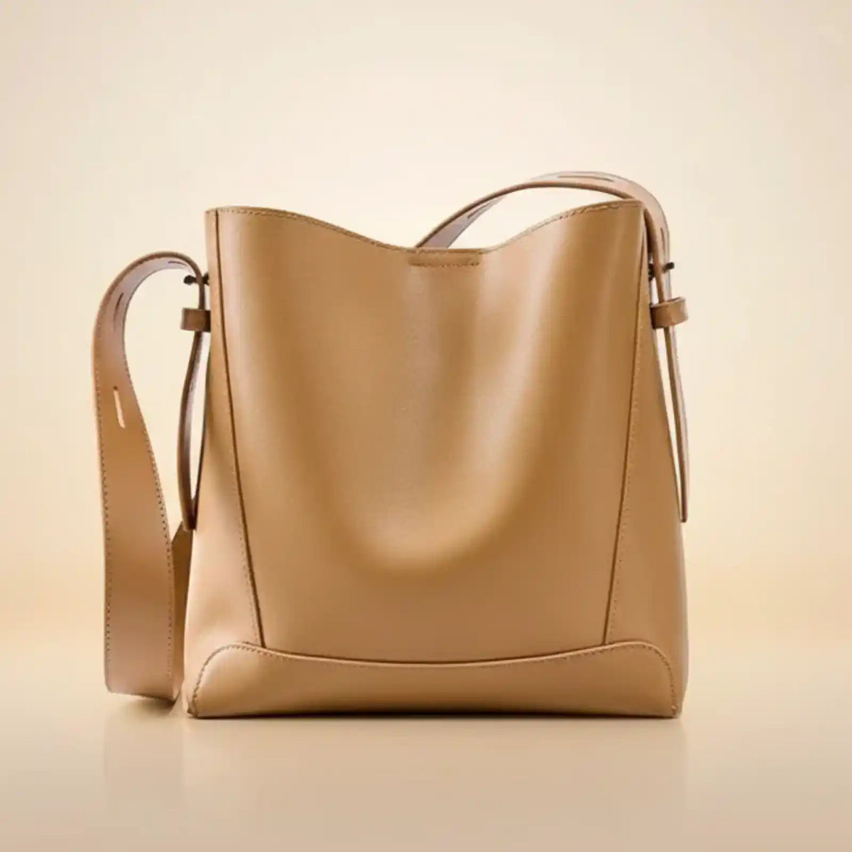 Split Leather Bucket Work Tote Bag for Women in Khaki Khaki – product image 5