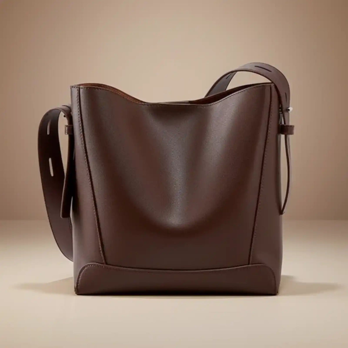 Split Leather Bucket Work Tote Bag for Women in Khaki Coffee – product image 6