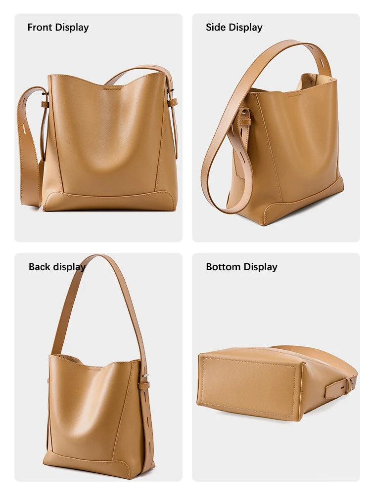 Split Leather Bucket Work Tote Bag for Women ZENCY Work Tote Bag