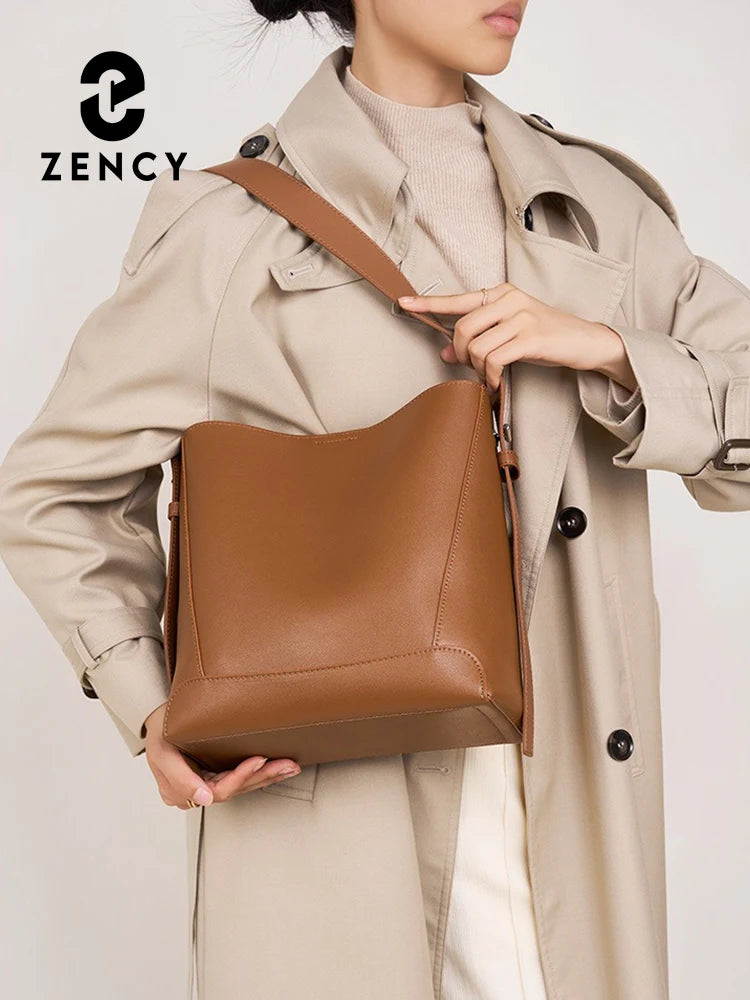 Split Leather Bucket Work Tote Bag for Women ZENCY Work Tote Bag