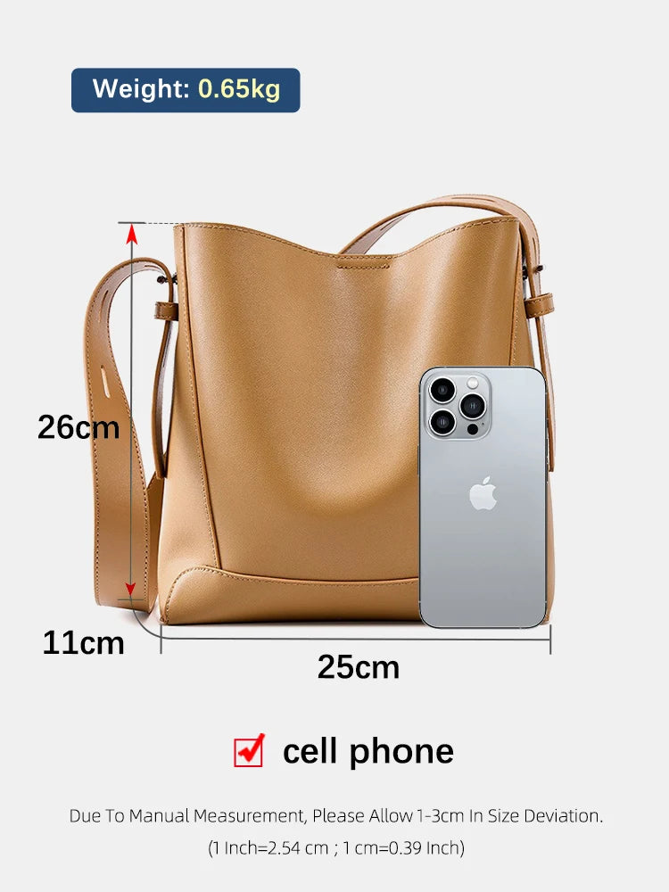 Split Leather Bucket Work Tote Bag for Women ZENCY Work Tote Bag