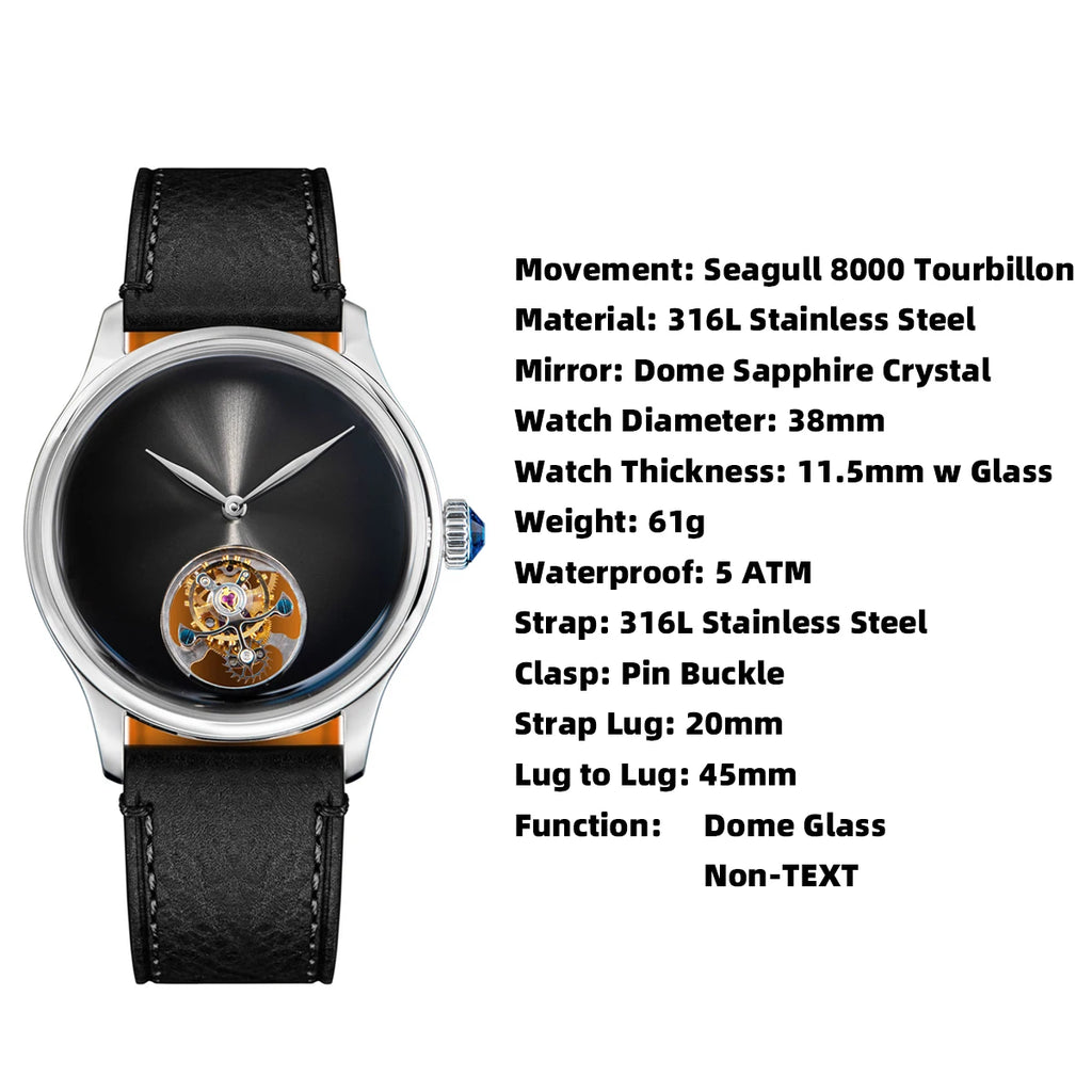 Sugess 411-2 Men’s Tourbillon Watch – S8000 Hand-Wind Sapphire Minimalist