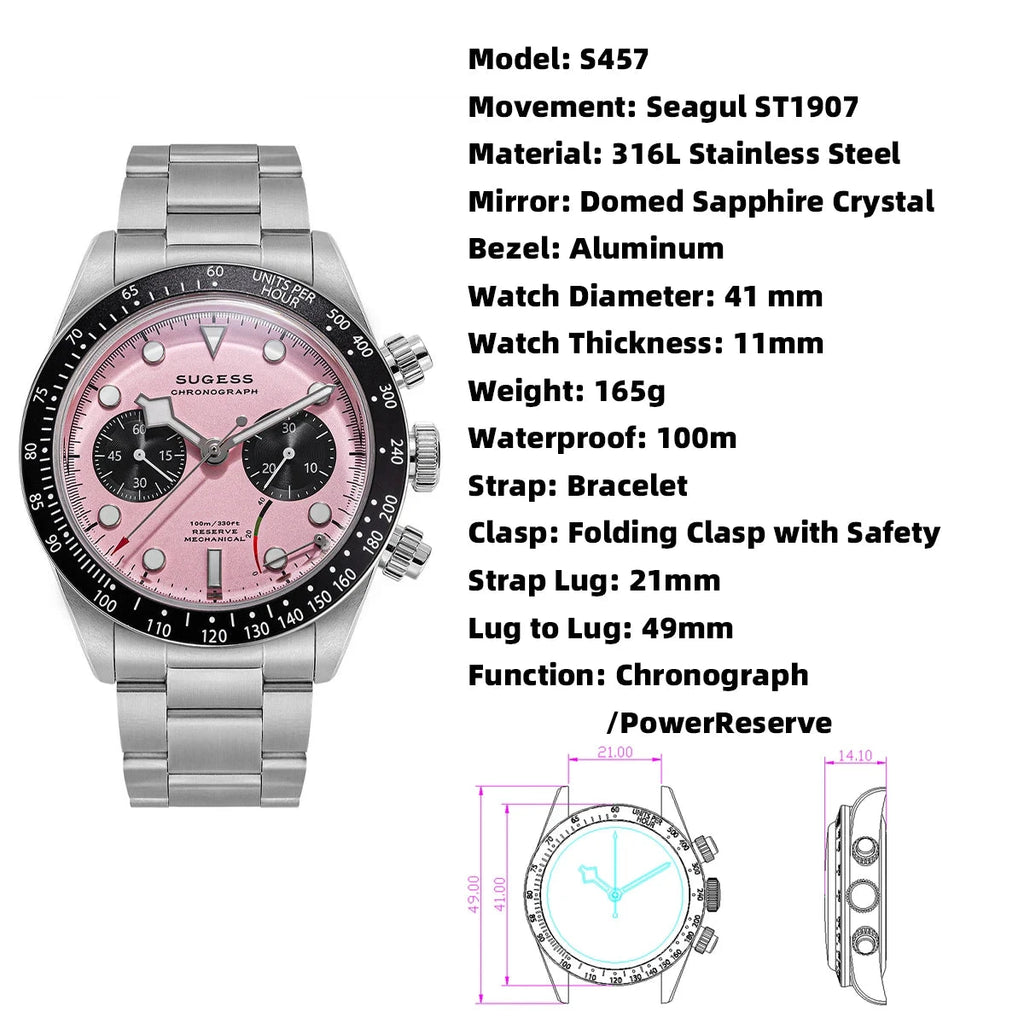 Sugess S457 Pilot Chronograph Men’s Watch – ST1907 Sapphire 10ATM