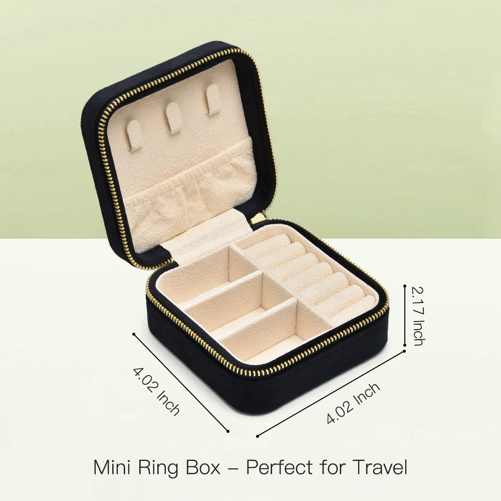 TAIMY Luxury Velvet Jewelry Box Mini Portable Travel Personalise Custom Logo Jewellery Box Square Ring Earrings Storage Case Smash Price Shop