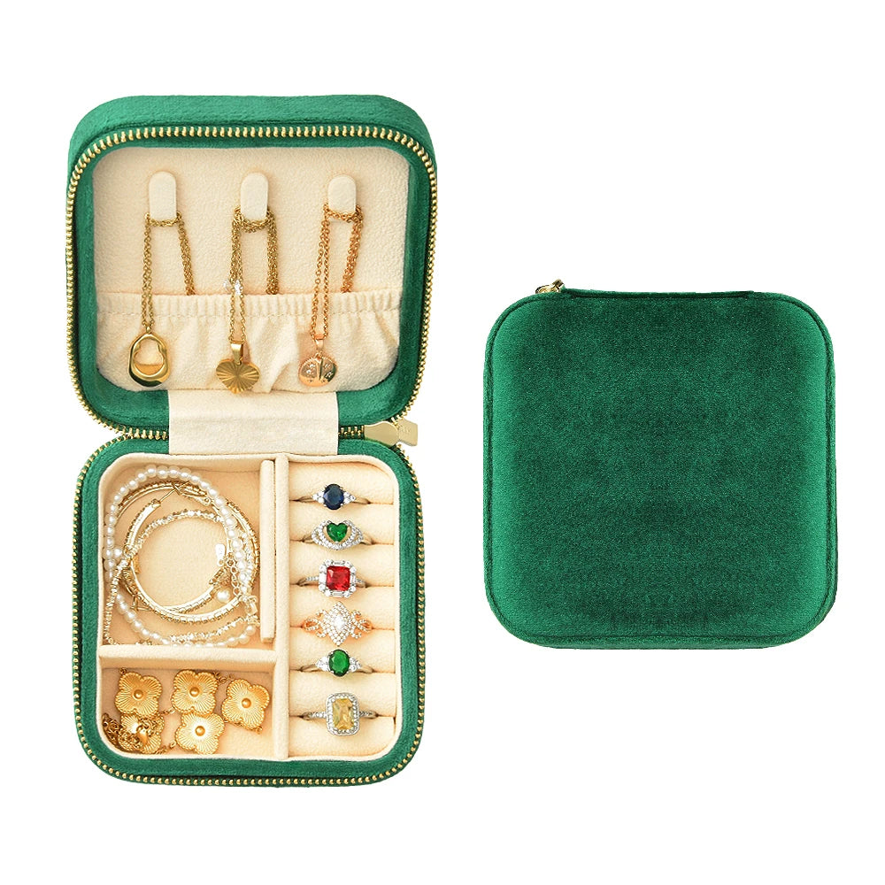 TAIMY Luxury Velvet Jewelry Box Mini Portable Travel Personalise Custom Logo Jewellery Box Square Ring Earrings Storage Case Smash Price Shop