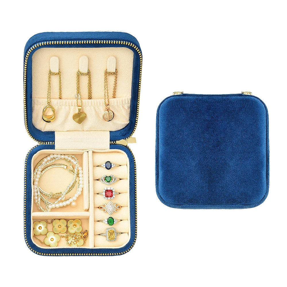 TAIMY Luxury Velvet Jewelry Box Mini Portable Travel Personalise Custom Logo Jewellery Box Square Ring Earrings Storage Case Smash Price Shop