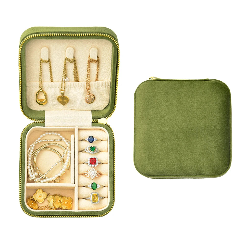 TAIMY Luxury Velvet Jewelry Box Mini Portable Travel Personalise Custom Logo Jewellery Box Square Ring Earrings Storage Case Smash Price Shop