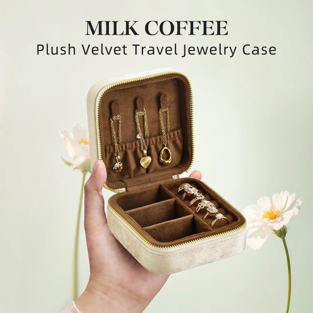 TAIMY Luxury Velvet Jewelry Box Mini Portable Travel Personalise Custom Logo Jewellery Box Square Ring Earrings Storage Case Smash Price Shop