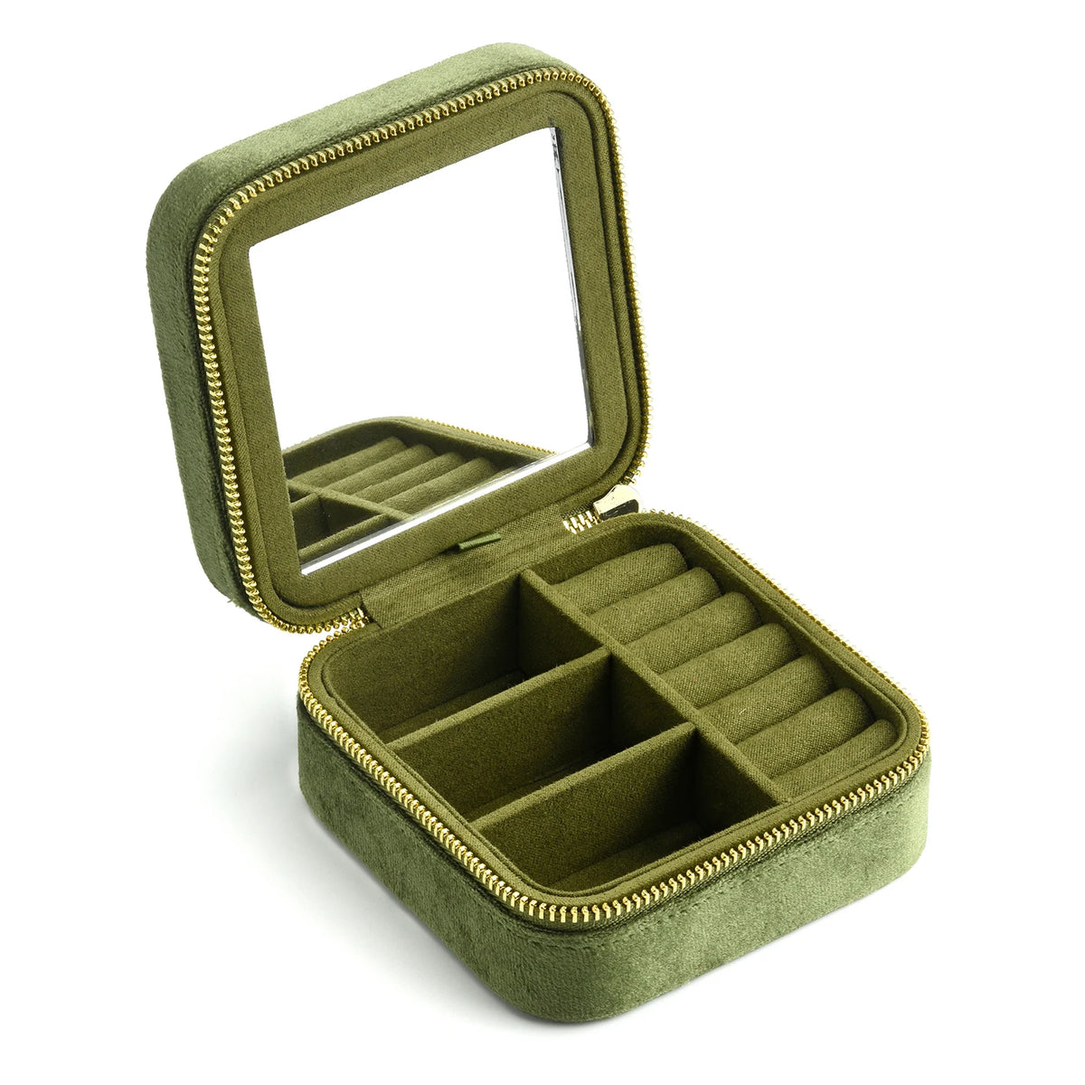 TAIMY Vintage Velvet Travel Jewelry Organizer Box in Retro Green / M – product image 10