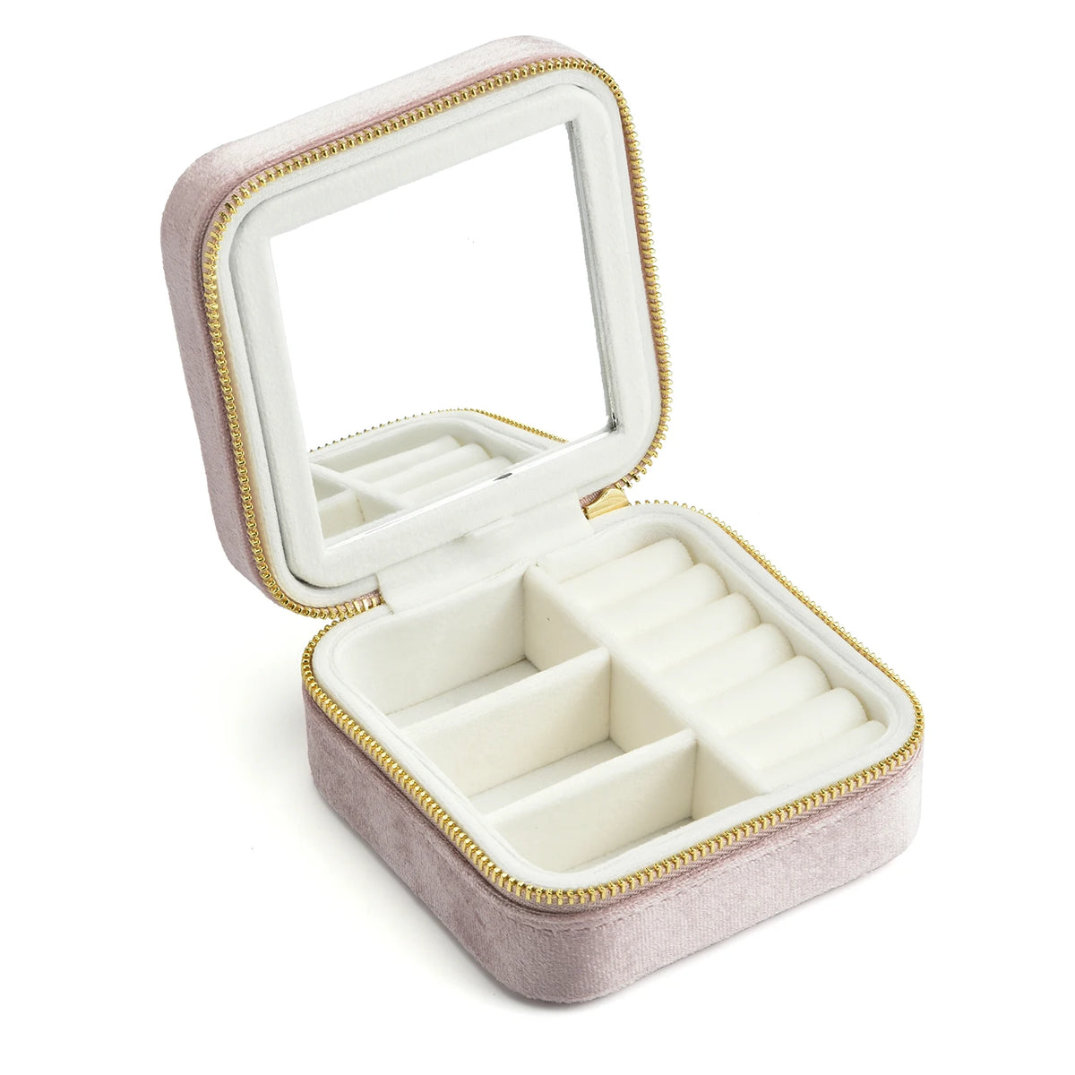 TAIMY Vintage Velvet Travel Jewelry Organizer Box in Pink White / M – product image 14