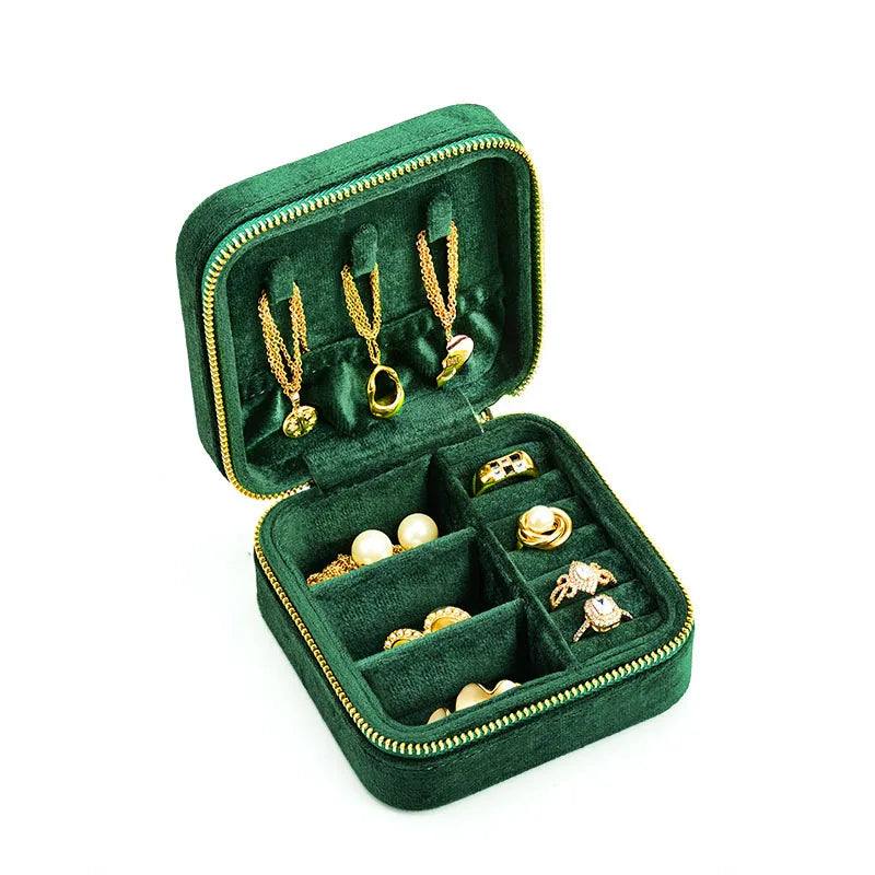 TAIMY Vintage Velvet Travel Jewelry Organizer Box in Dark Green(No mirror / M – product image 15
