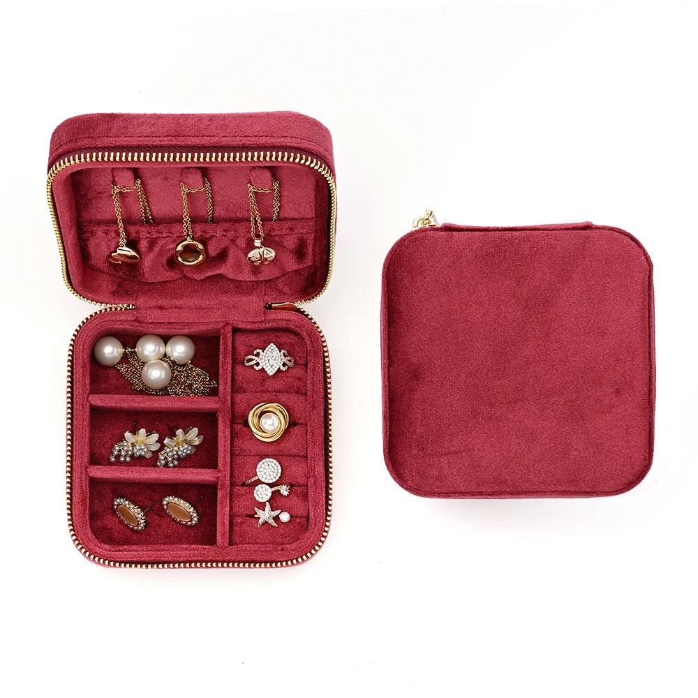 TAIMY Vintage Velvet Travel Jewelry Organizer Box in Burgundy(No mirror) / M – product image 18
