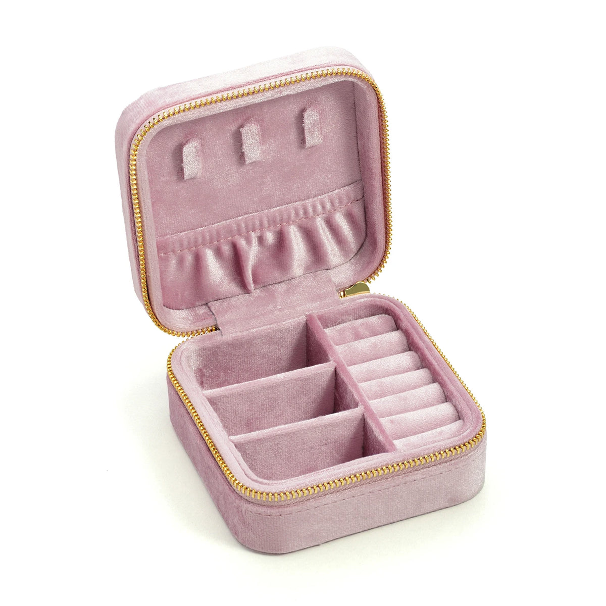 TAIMY Vintage Velvet Travel Jewelry Organizer Box in Pink(No mirror) / M – product image 24
