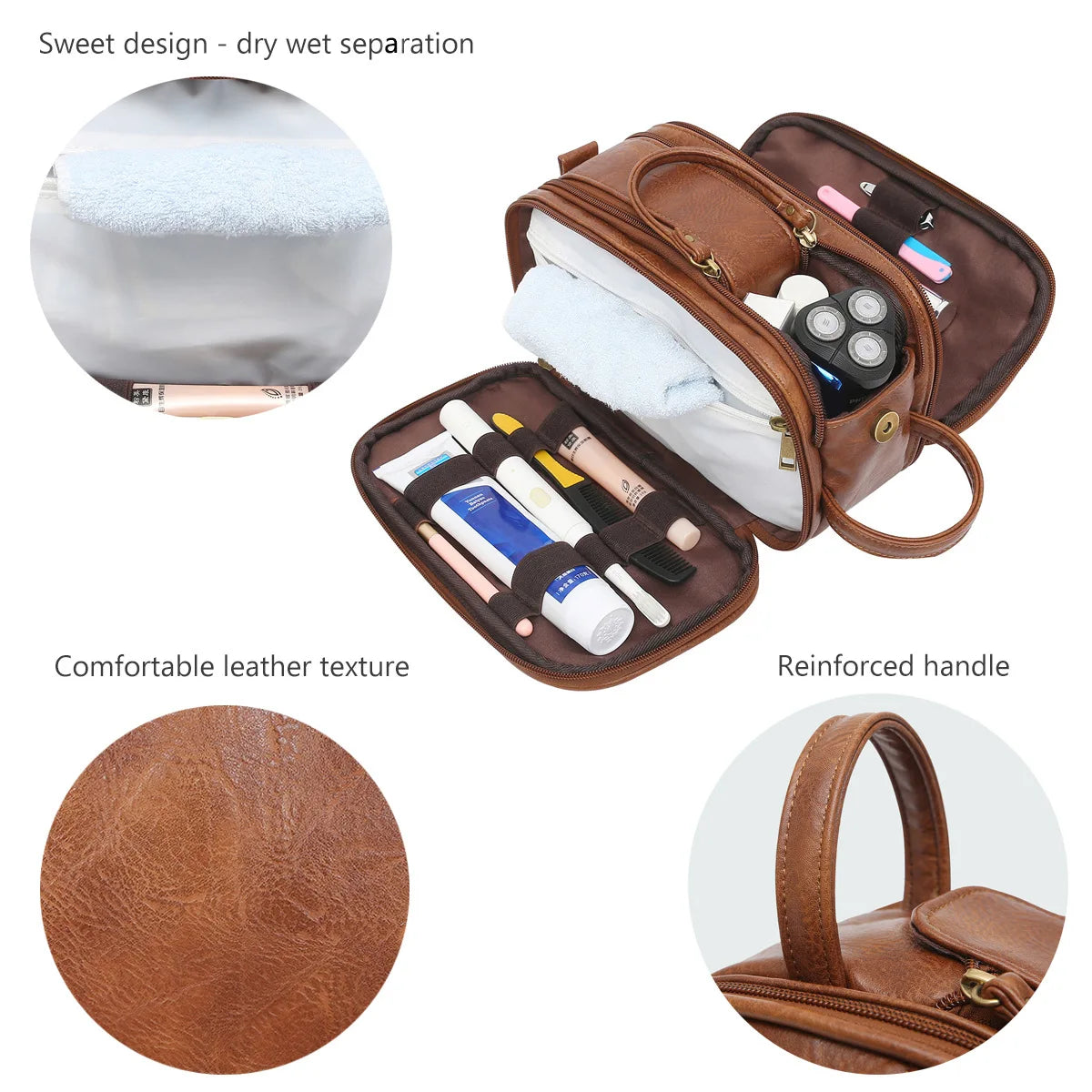 Toiletry Bag for Men, Large Travel Shaving Dopp Kit Water-resistant Bathroom Toiletries Organizer PU Leather Cosmetic Bags Smash Price Shop