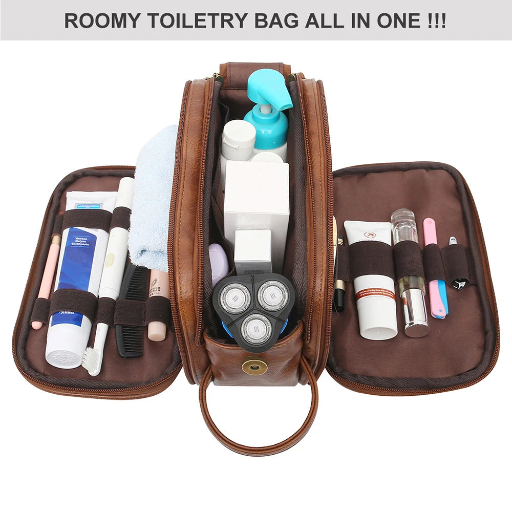 Toiletry Bag for Men, Large Travel Shaving Dopp Kit Water-resistant Bathroom Toiletries Organizer PU Leather Cosmetic Bags Smash Price Shop