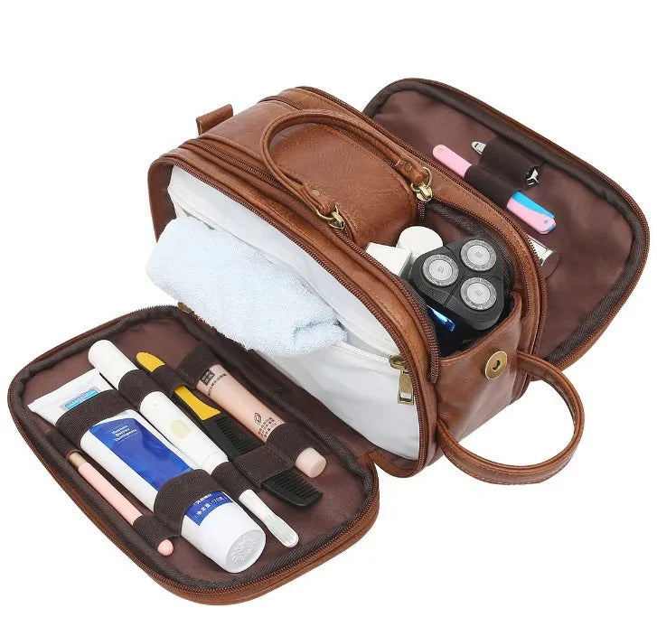 Toiletry Bag for Men, Large Travel Shaving Dopp Kit Water-resistant Bathroom Toiletries Organizer PU Leather Cosmetic Bags Smash Price Shop