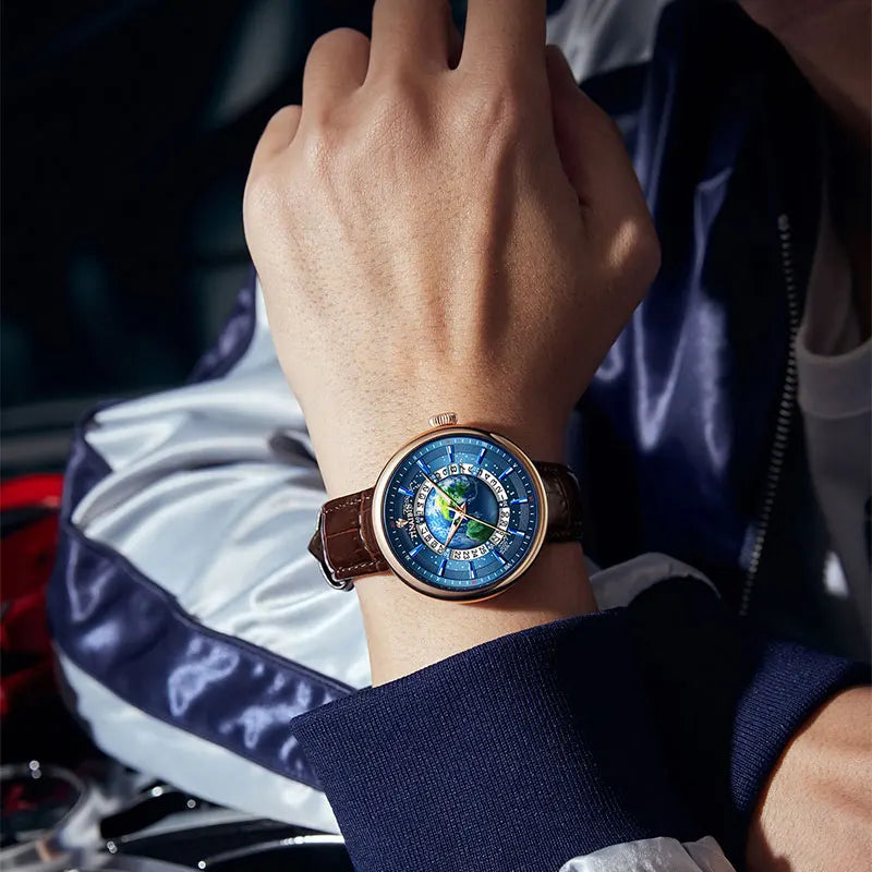 Tourbillon Earth Men’s Watch – HY6627, Luminous & Automatic