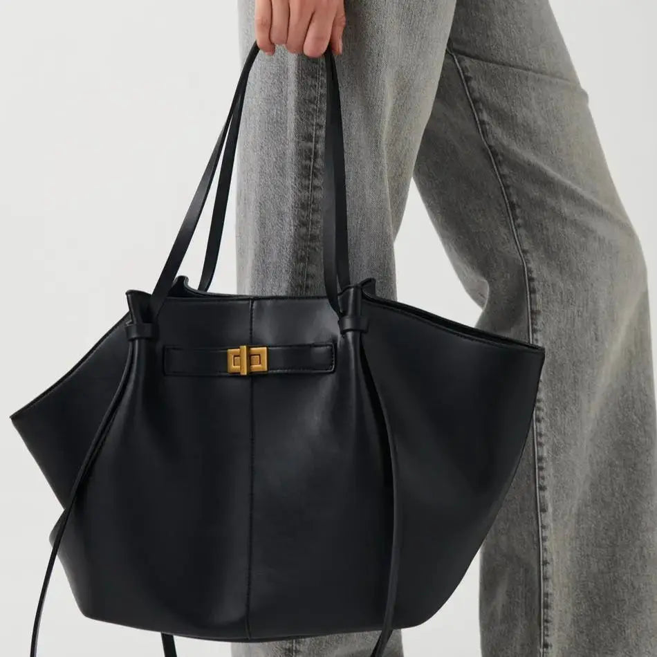 Trapeze Shoulder Tote with Metal Lock Smash Price Shop