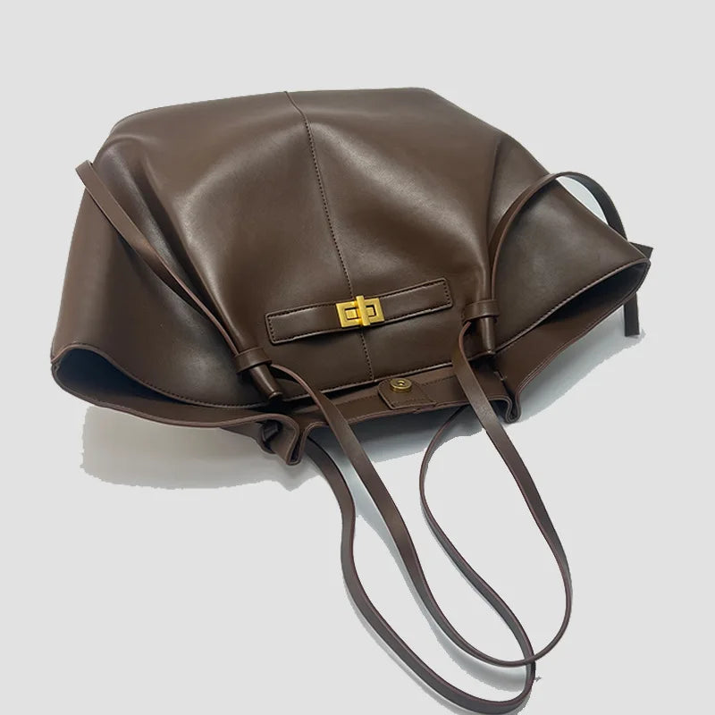 Trapeze Shoulder Tote with Metal Lock Smash Price Shop