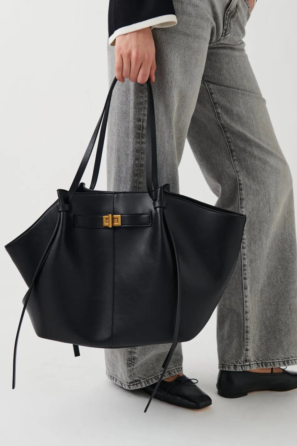 Trapeze Shoulder Tote with Metal Lock Smash Price Shop