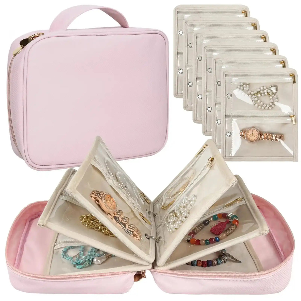 Travel Jewelry Organizer Binder Case in Pink – product image 5