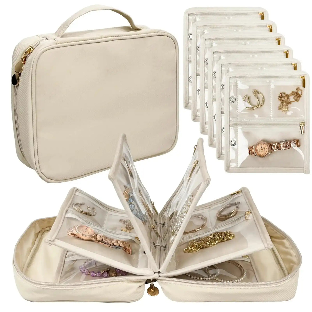 Travel Jewelry Organizer Binder Case in Beige – product image 6