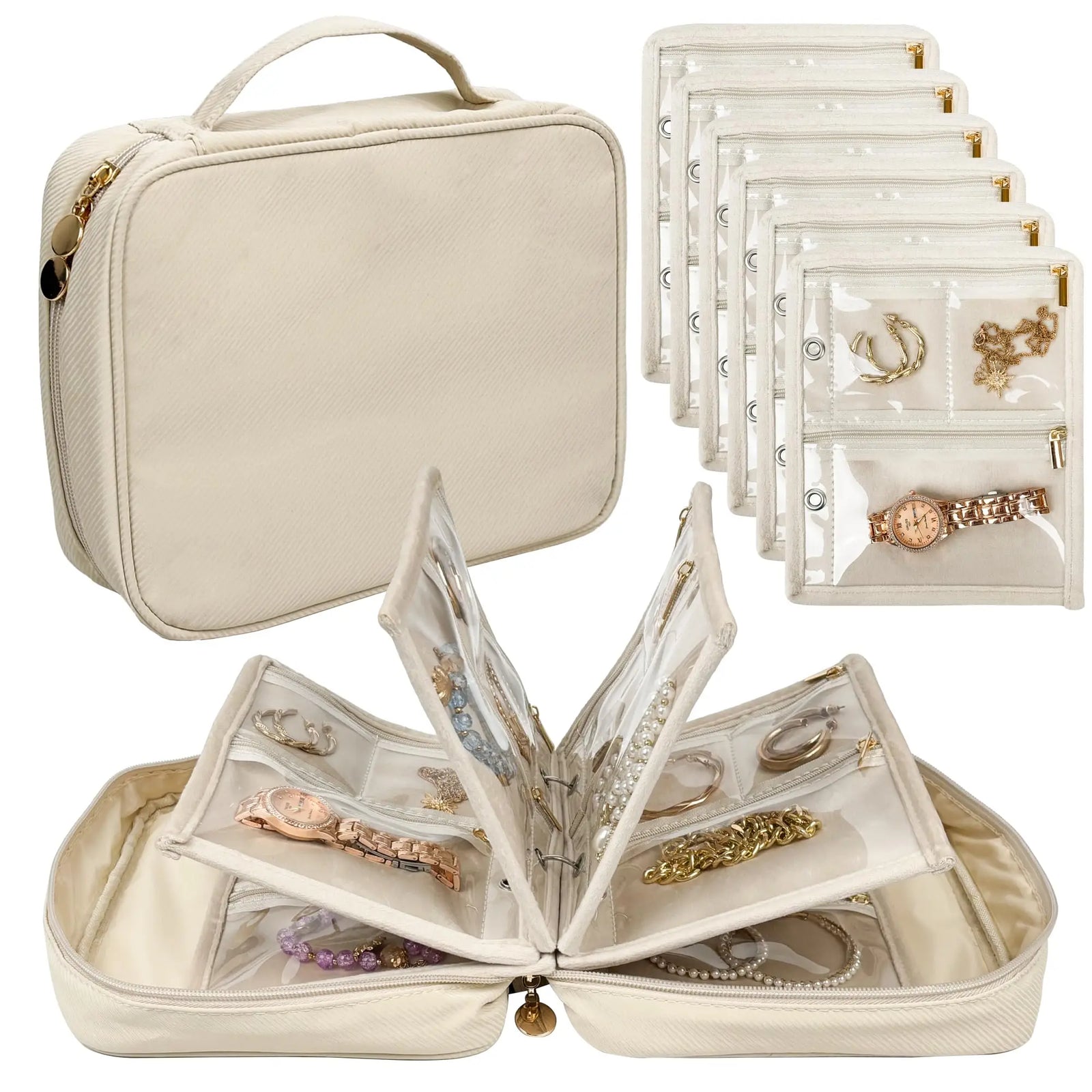 Travel Jewelry Organizer Case,Jewelry Bags Jewelry Storage Book Binder with Clear Zipper Velvet Pouch for Traveling,Earrings Smash Price Shop