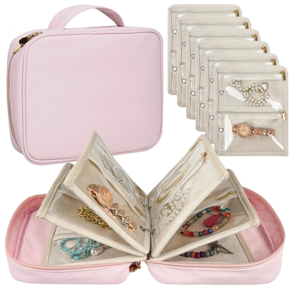 Travel Jewelry Organizer Case,Jewelry Bags Jewelry Storage Book Binder with Clear Zipper Velvet Pouch for Traveling,Earrings Smash Price Shop