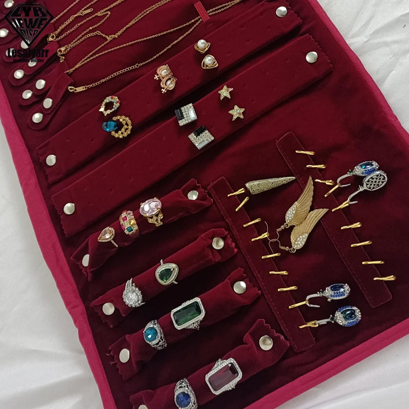 Travel Jewelry Organizer Portable Velvet Ring Earrings Pendant Necklace Holder Bracelet Carrying Storage Bag Foldable Roll Pouch Smash Price Shop
