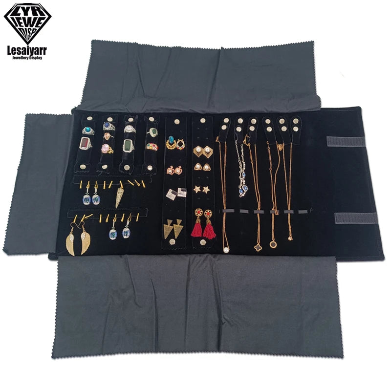 Travel Jewelry Organizer Portable Velvet Ring Earrings Pendant Necklace Holder Bracelet Carrying Storage Bag Foldable Roll Pouch Smash Price Shop