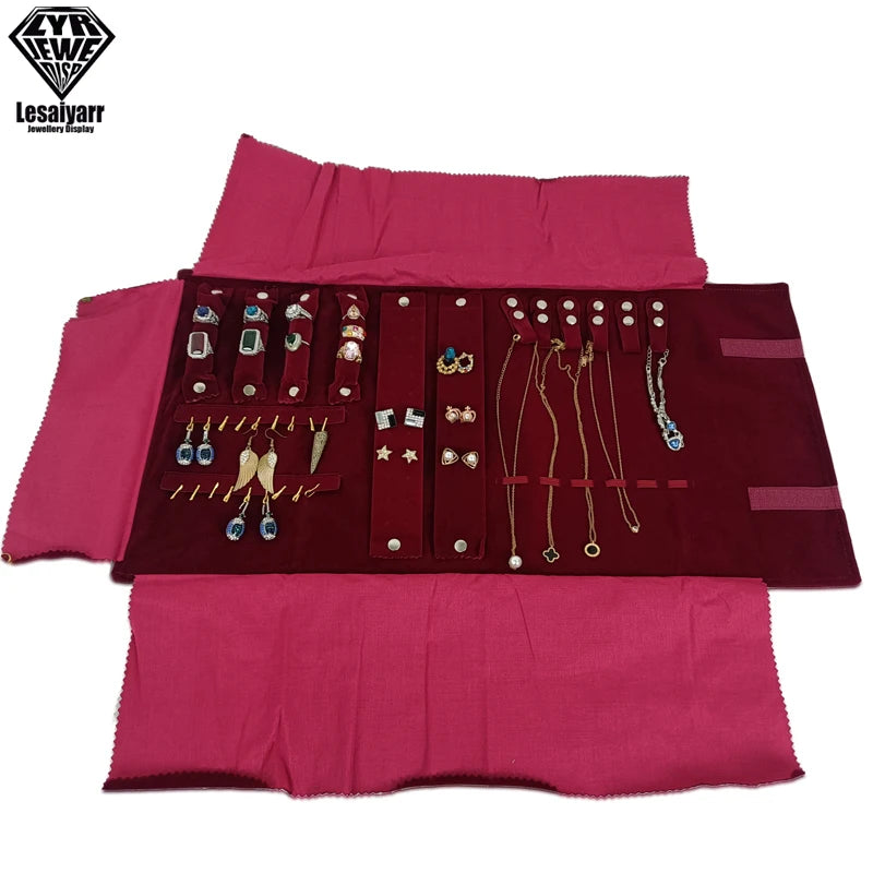 Travel Jewelry Organizer Portable Velvet Ring Earrings Pendant Necklace Holder Bracelet Carrying Storage Bag Foldable Roll Pouch Smash Price Shop