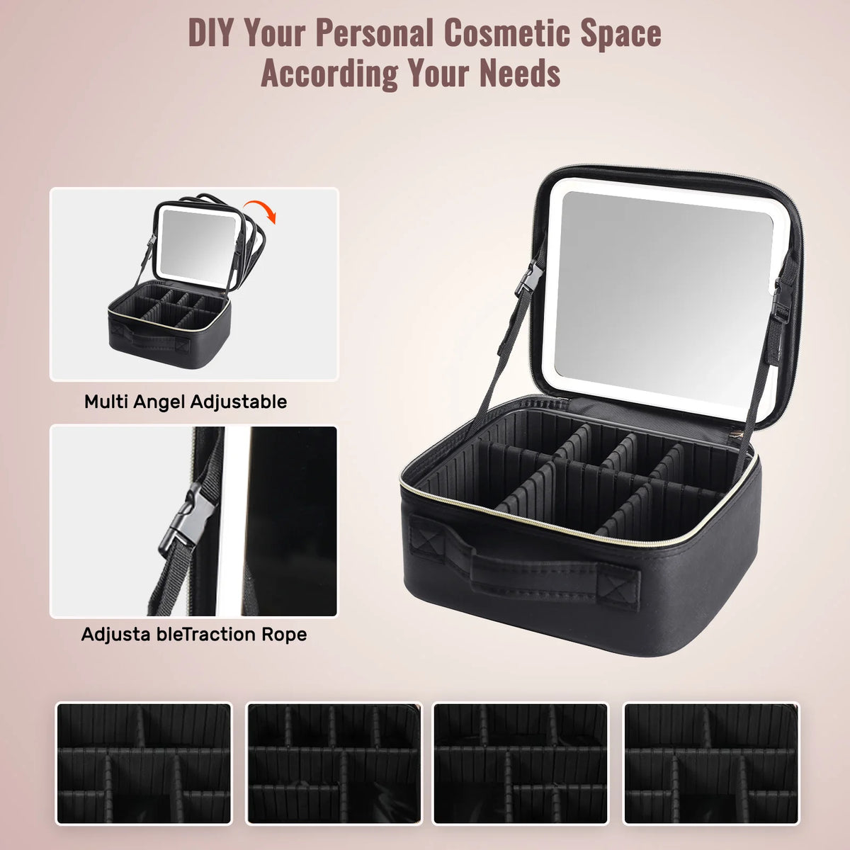 Travel Makeup Bag With LED Lighted Mirror, Makeup Train Case With Adjustable Dividers For Home,Gift,Vacation Smash Price Shop