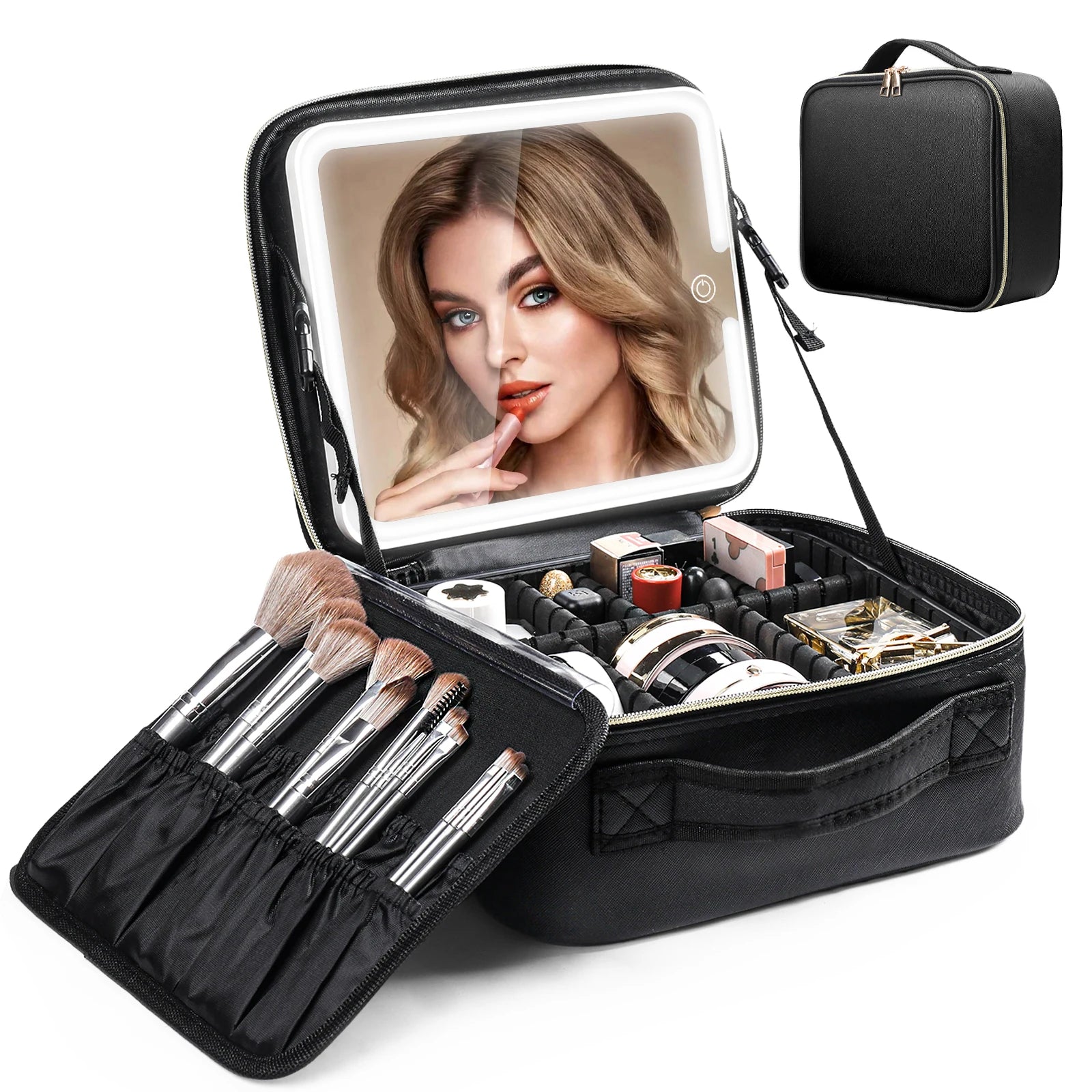 Travel Makeup Bag With LED Lighted Mirror, Makeup Train Case With Adjustable Dividers For Home,Gift,Vacation Smash Price Shop
