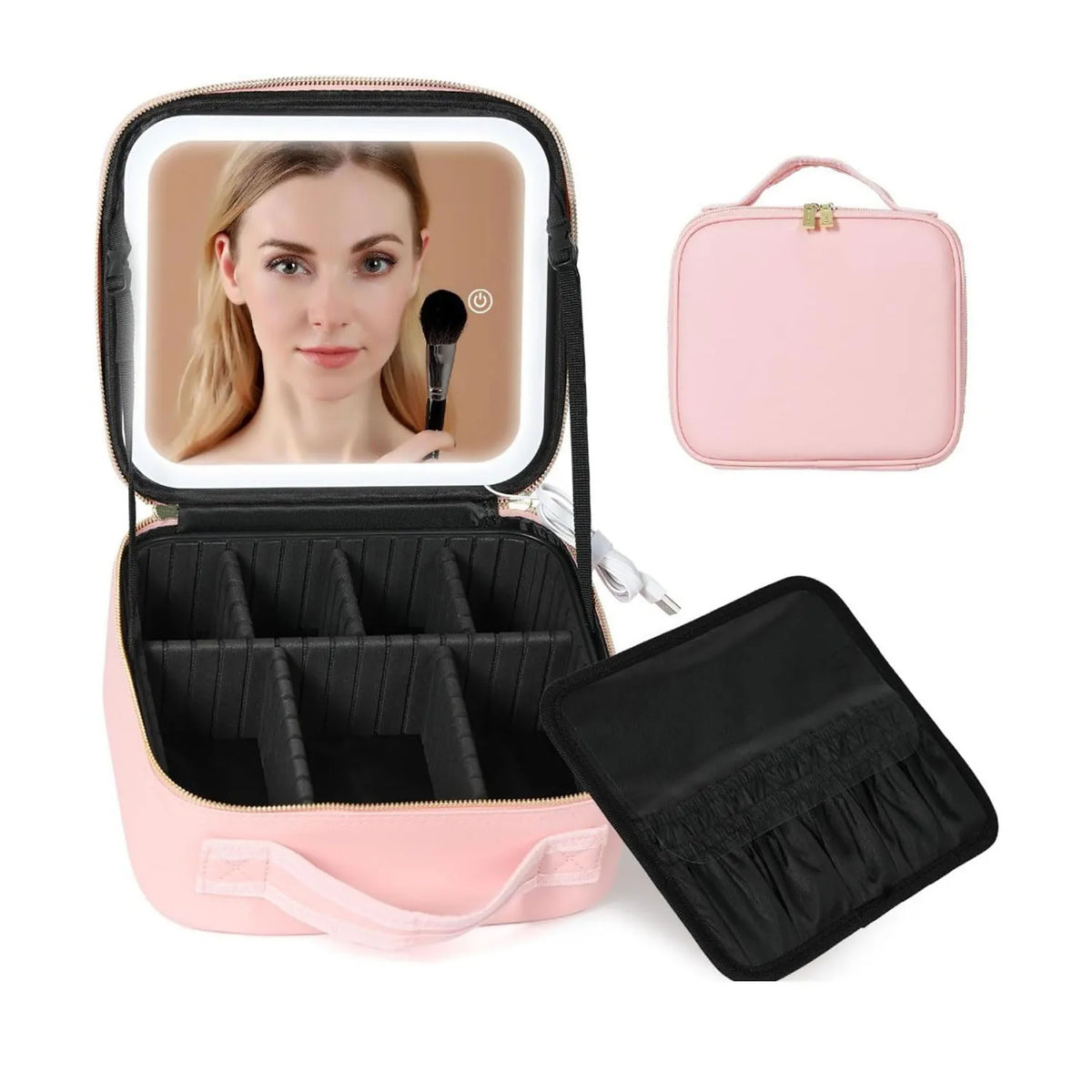 Travel Makeup Bag With LED Lighted Mirror, Makeup Train Case With Adjustable Dividers For Home,Gift,Vacation Smash Price Shop