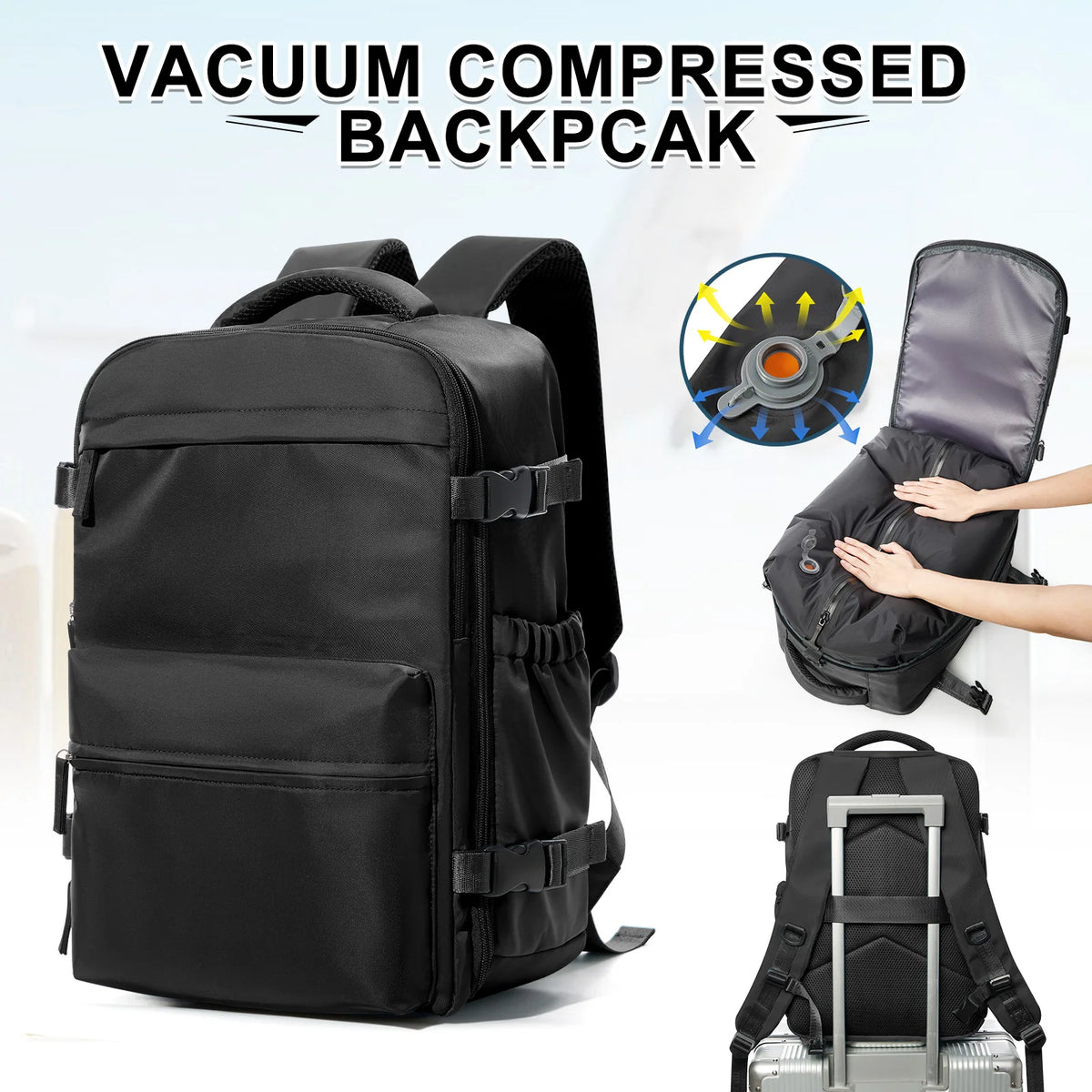 Vacuum Compression Laptop Travel Backpack in Black no Pump – product image 19
