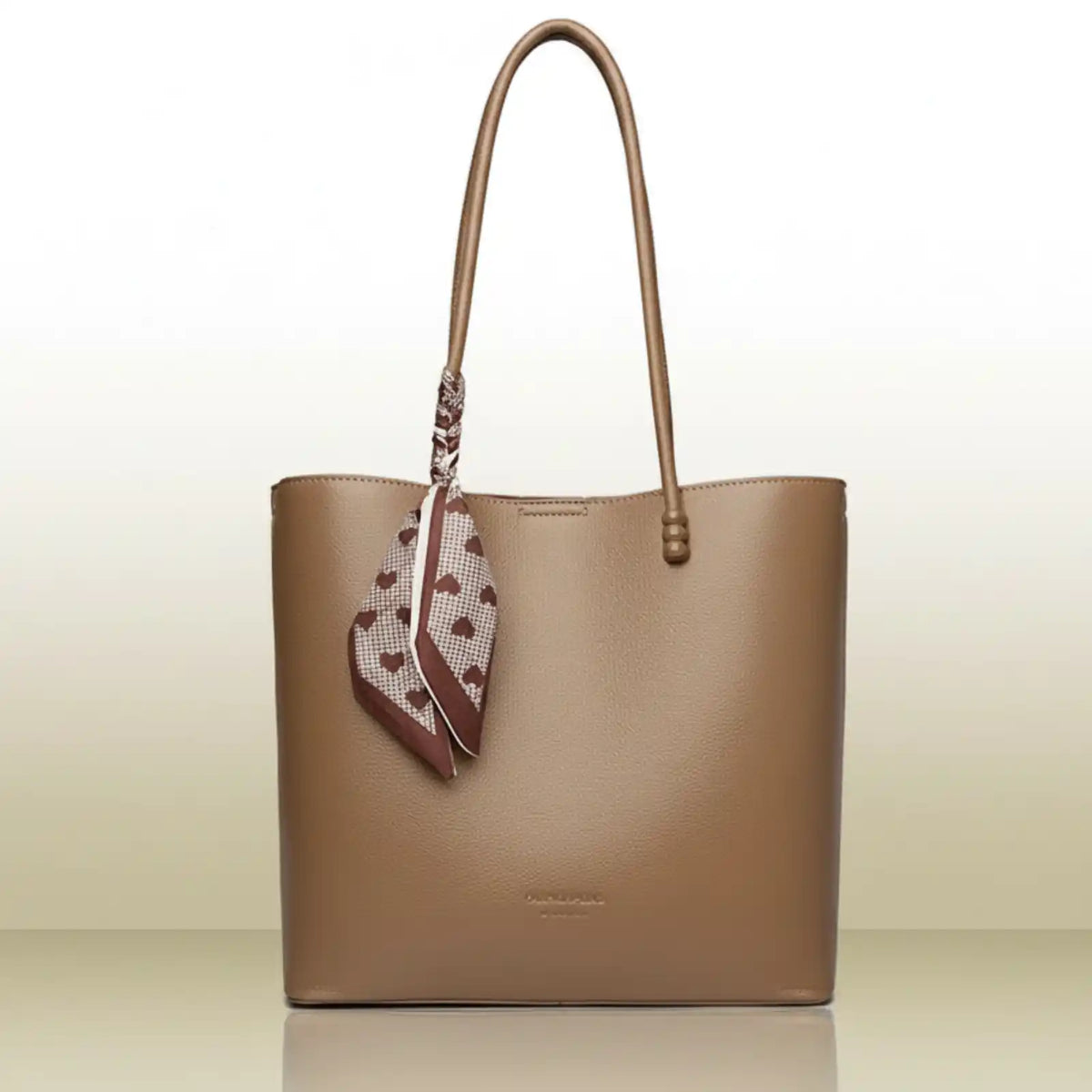 VANDERWAH Pebbled Vegan Leather Work Tote in Light Khaki – product image 6