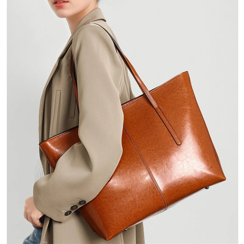 Vintage Genuine Leather Work Tote Bag for Women Burminsa
