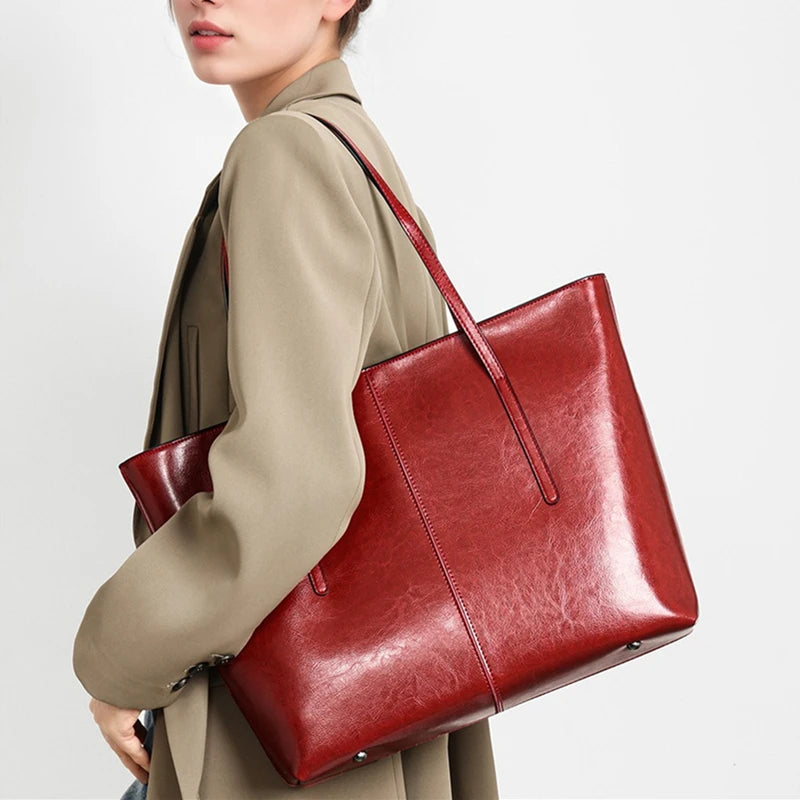 Vintage Genuine Leather Work Tote Bag for Women Burminsa