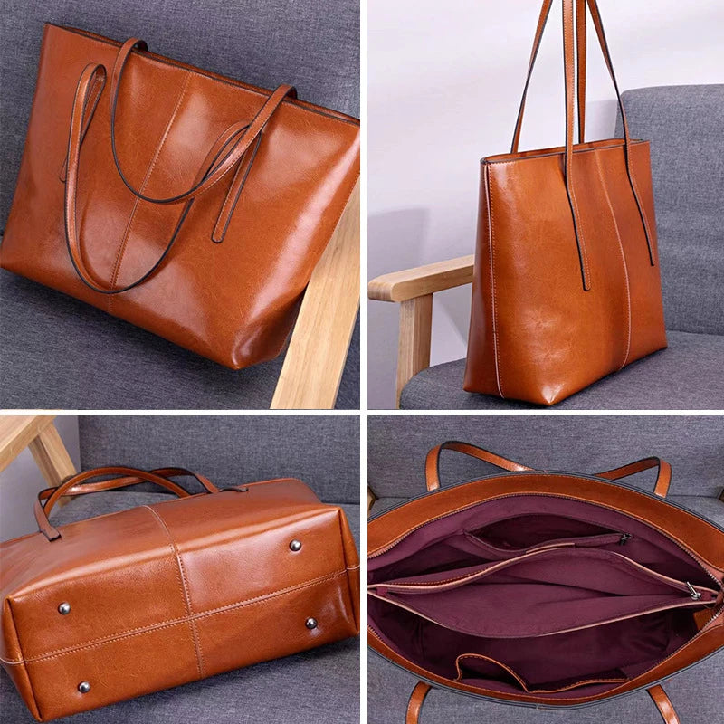Vintage Genuine Leather Work Tote Bag for Women Burminsa