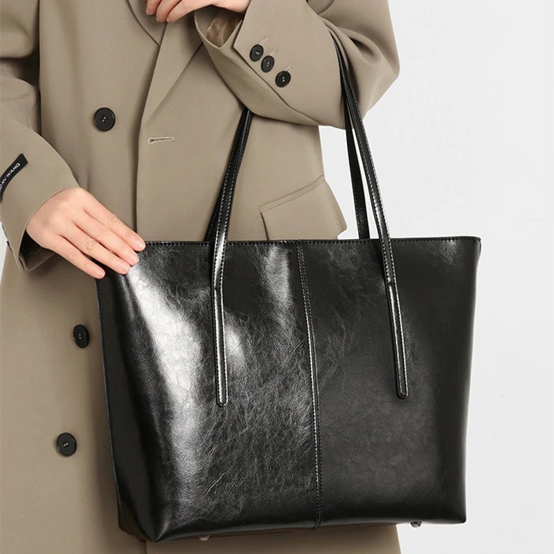 Vintage Genuine Leather Work Tote Bag for Women Burminsa