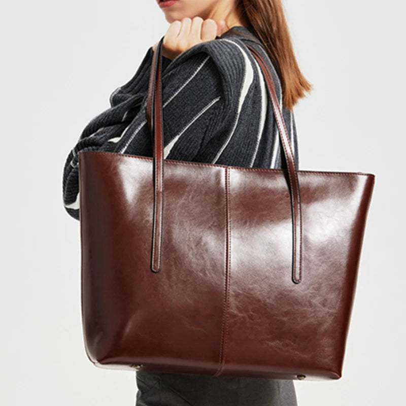 Vintage Genuine Leather Work Tote Bag for Women Burminsa