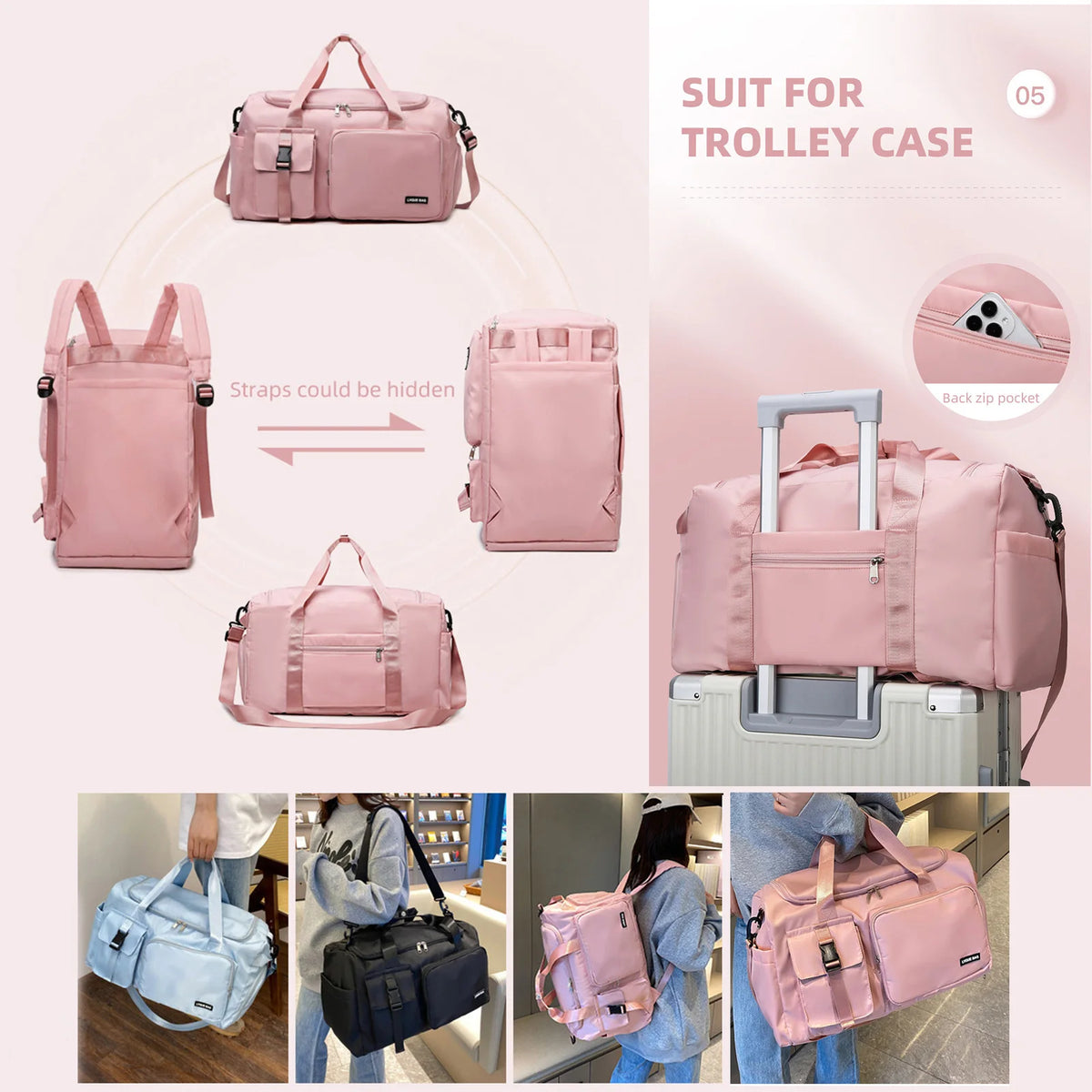 Women's Convertible Weekender Gym Bag with Shoe Compartment – product image 13